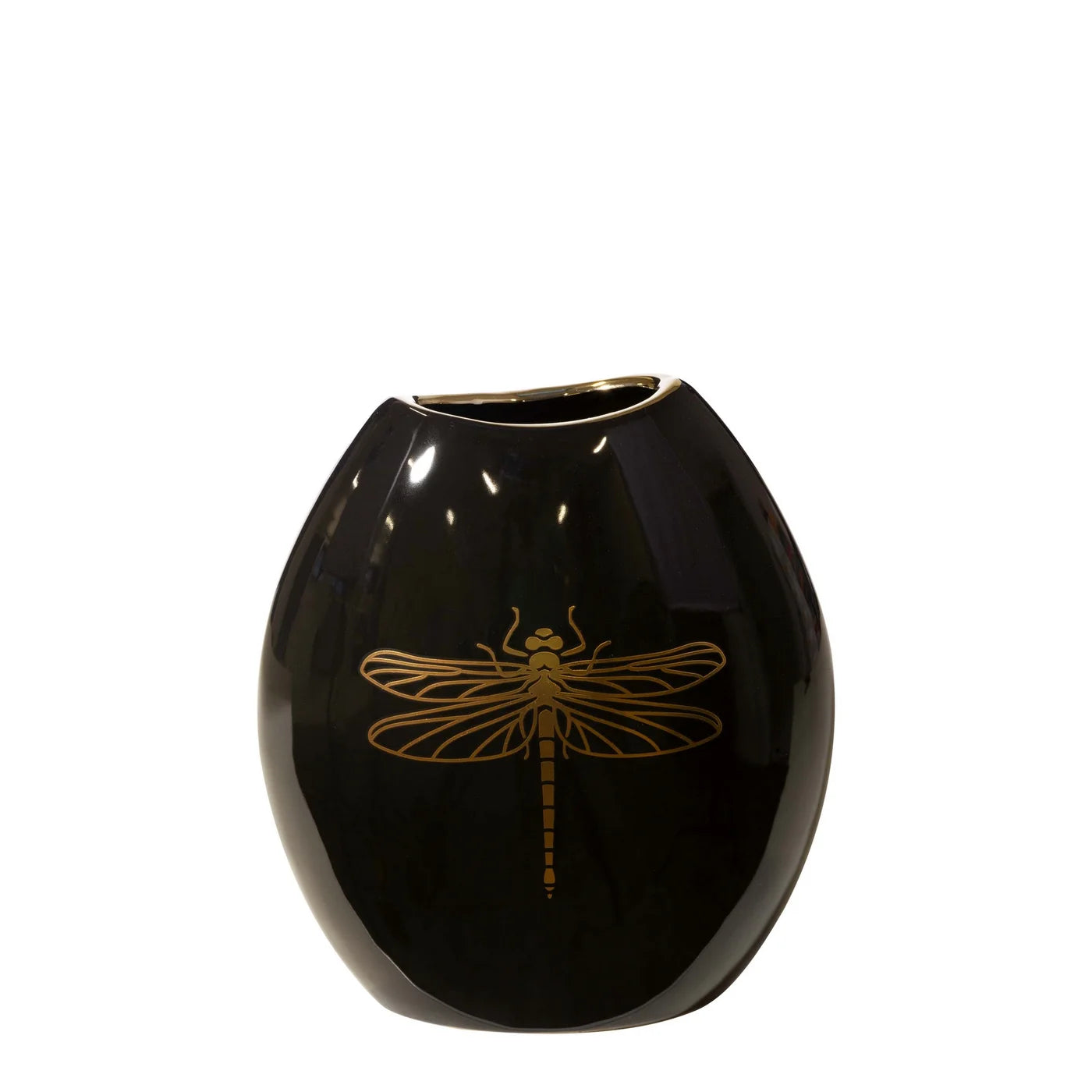 Ceramic vase with golden dragonfly print