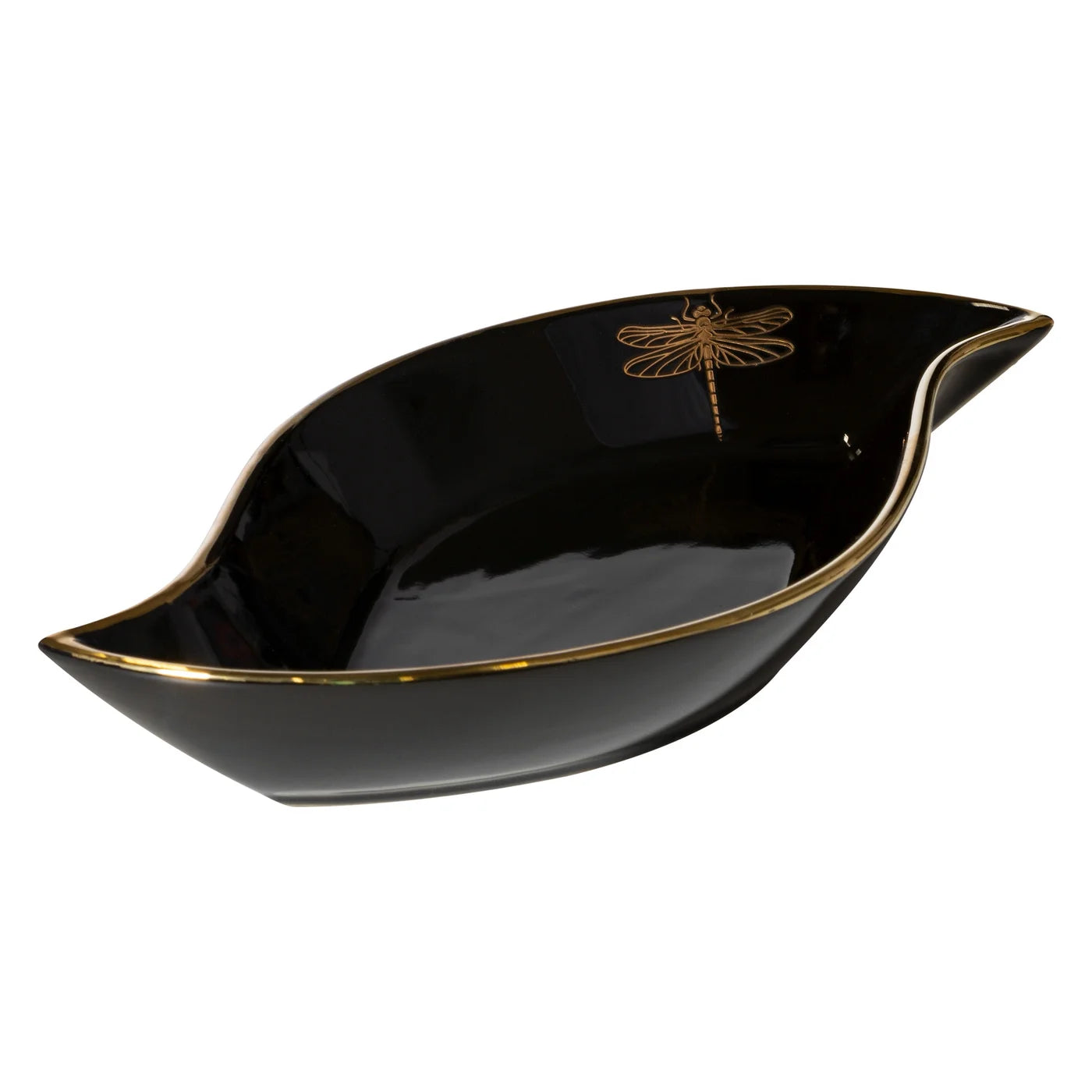 Keramikteller Libelle, 31x17x5 cm, schwarz/gold